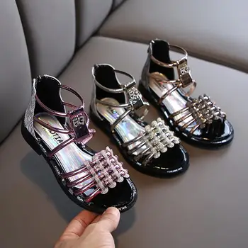

Summer New Children's Shoes Girls Sandals Fashion Rhinestone Flower Girls Princess Shoes Non-slip Kids Sandals Roman Shoes