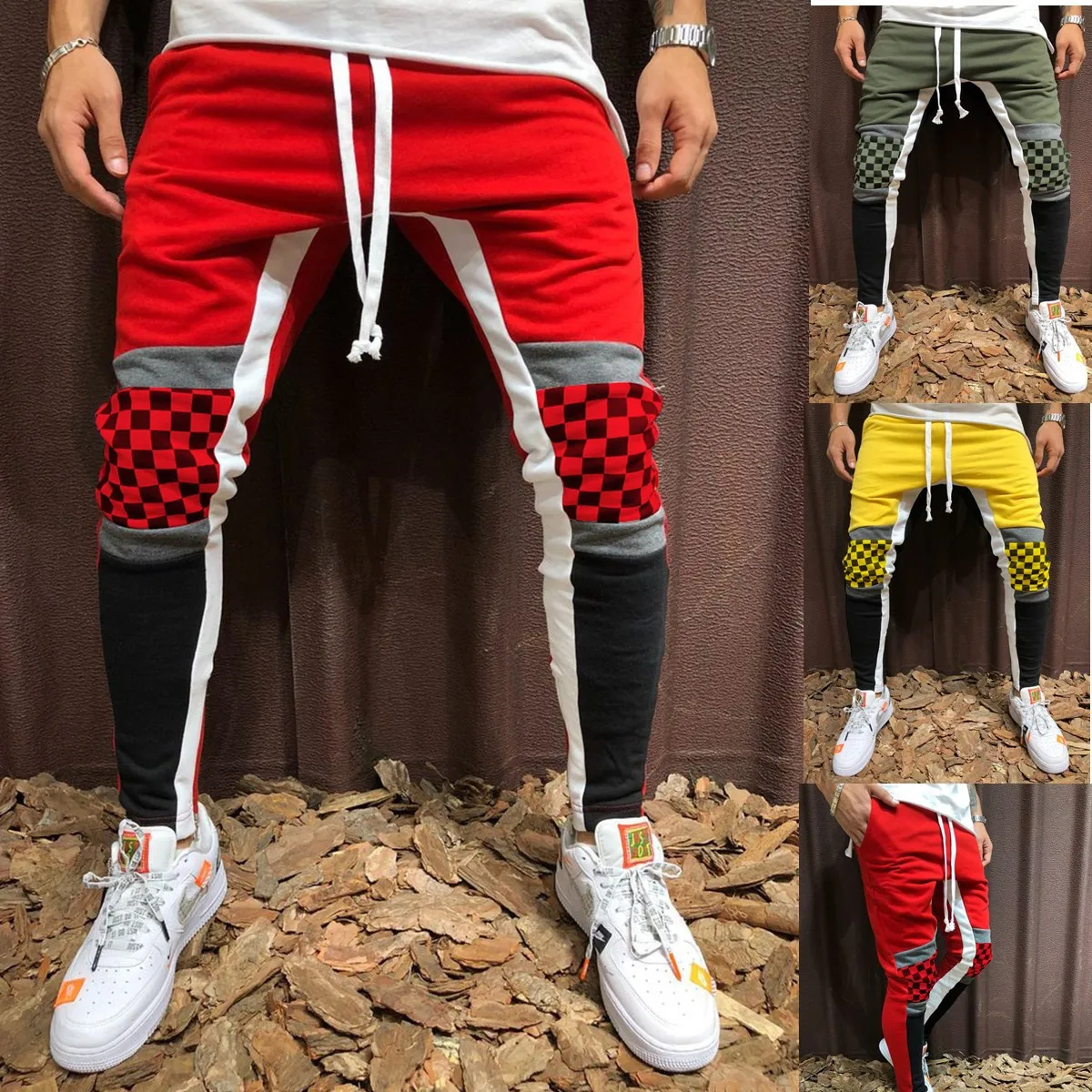 

2019 Summer New Style Men Casual Athletic Pants Plaid Mixed Colors Hip Hop Fitness Foot Mouth Joint Trousers A628