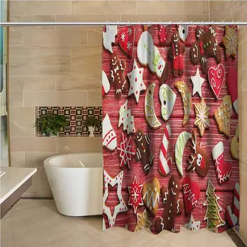 

Gingerbread Man Professional Shower Curtain Variety of Christmas Cookies on Wooden Table Traditional Sugary Treats Decorative