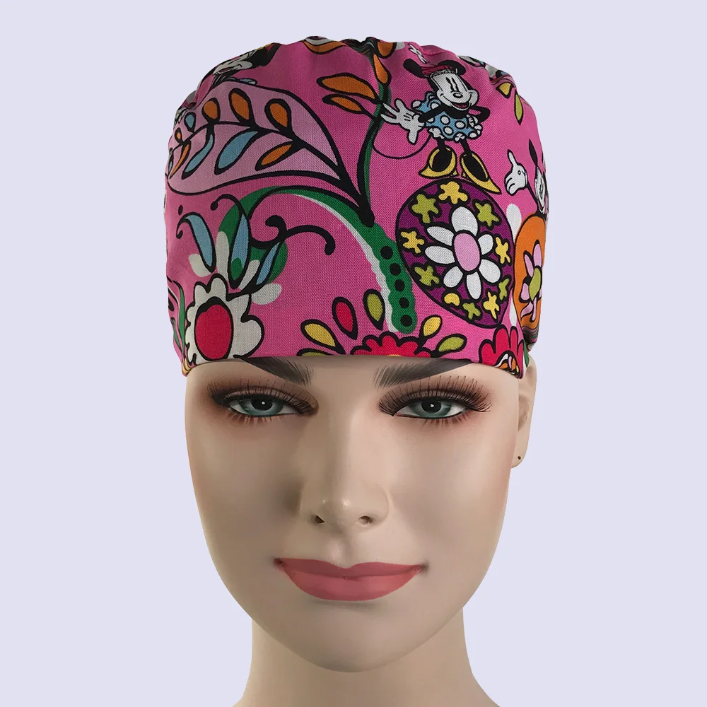 Шапка для операционной аптеки, доктора, медсестры, хирургические кепки, красота, хлопок, Европа и США, печатная Регулируемая шапка Микки - Цвет: hat