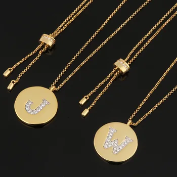 

Letter coin necklace women's neck chain stacked round brand gold coin pendant chain 26 letters optional wholesale