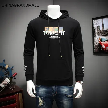 

Season Men Youth Plus Fat Plus Size With Hat Sweater Tide Male Fat Man Loose Leisure Printing Top Male