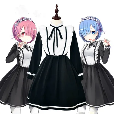 

Hight Quality Anime Re:Life in a different world from zero Rem Ram Maid Lolita Dress Woman Cosplay Costume Dress