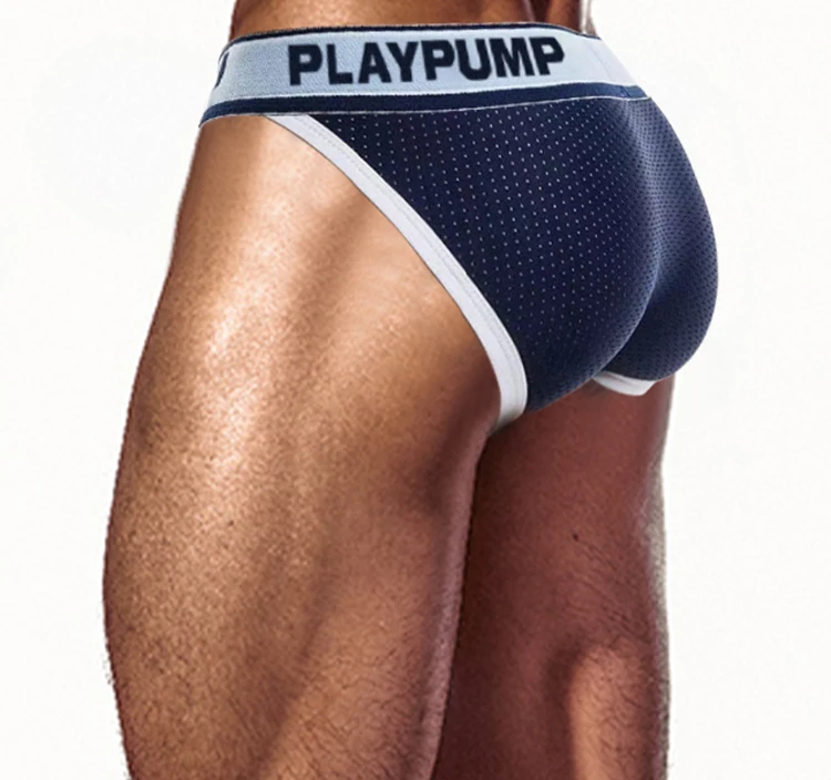 sports briefs PLAYPUMP Men's Underwear Cotton Briefs Men Underpants Sexy Gay Side Cut Breathable Mesh Sissy Sports Panties Cuecas Slip PP9109 black briefs