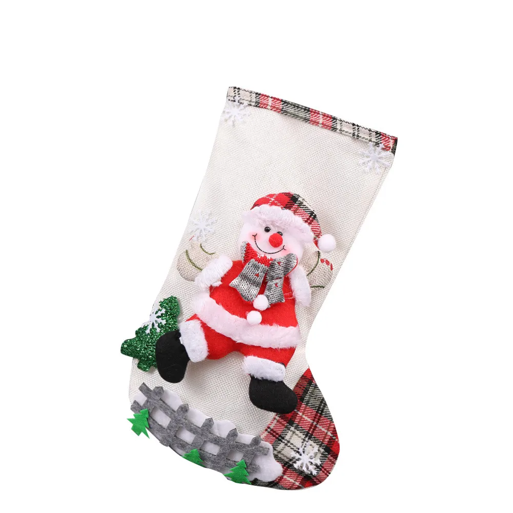 Чулки с подвеской в виде рождественской елки и орнаментом, вечерние носки с Санта-Клаусом и снеговиком, рождественские носки, подарочные сумки для конфет, 10,17 - Цвет: Snowman