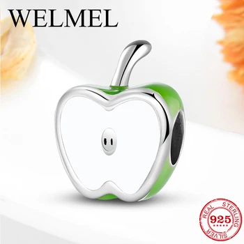 

Hot sale 925 Sterling Silver Green Enamel Apple Charms for bracelet DIY Jewelry fits Original beads bracelet Making
