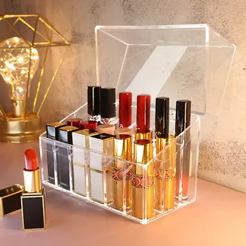 

[18 grids] lipstick storage box display stand multi-cosmetics cosmetic storage box with cover dustproof 2.5x2.5Cm/ Grid