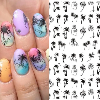 

1pc Black Coconut Tree 3D Nail Sticker Summer Ocean Shark Palm Tree Series Transfer Sticker Nail Decals DIY Nail Decoration