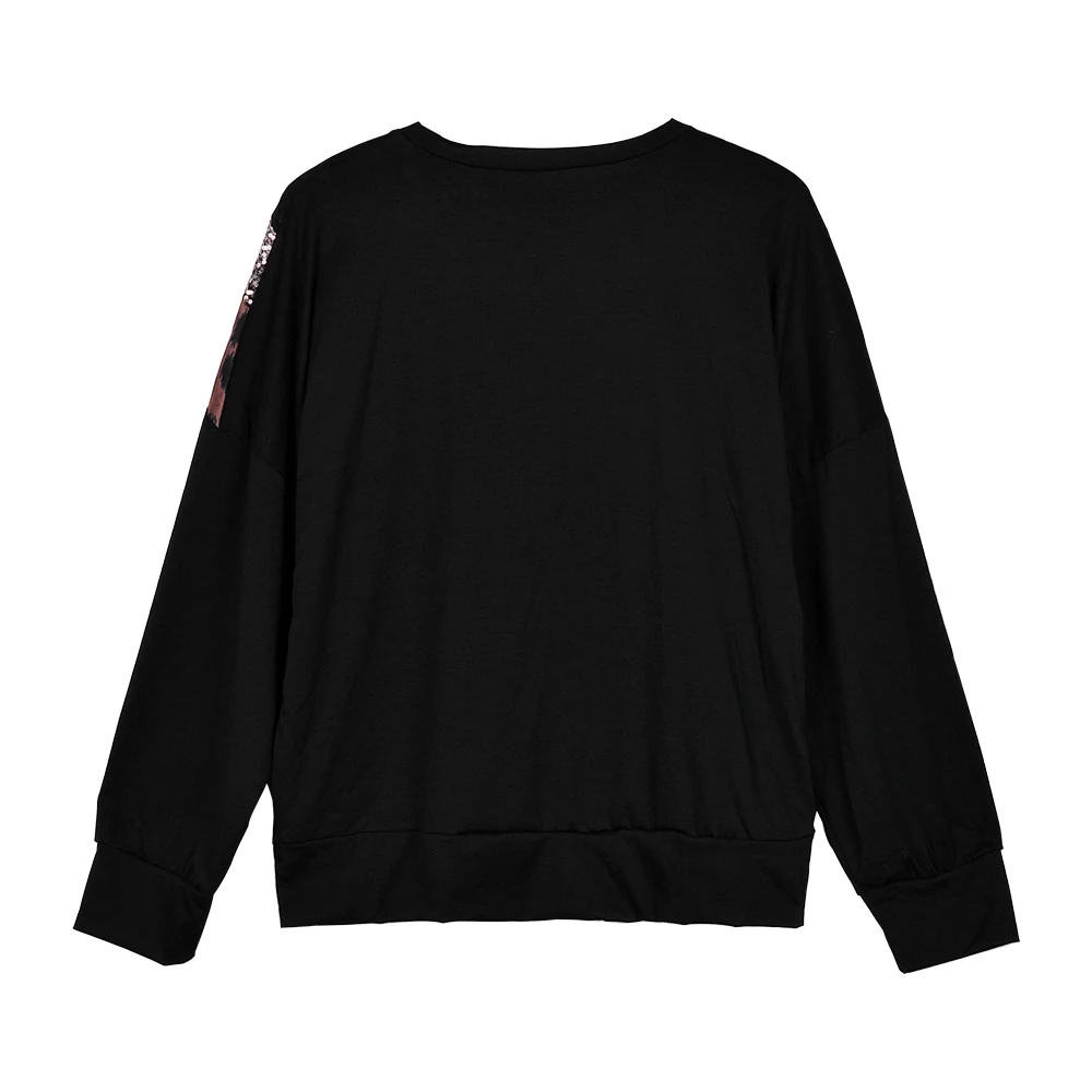 CALOFE женские блестящие Лоскутные рубашки с леопардовым принтом, женские футболки с длинным рукавом, женский свободный пуловер, черные топы размера плюс S-XL