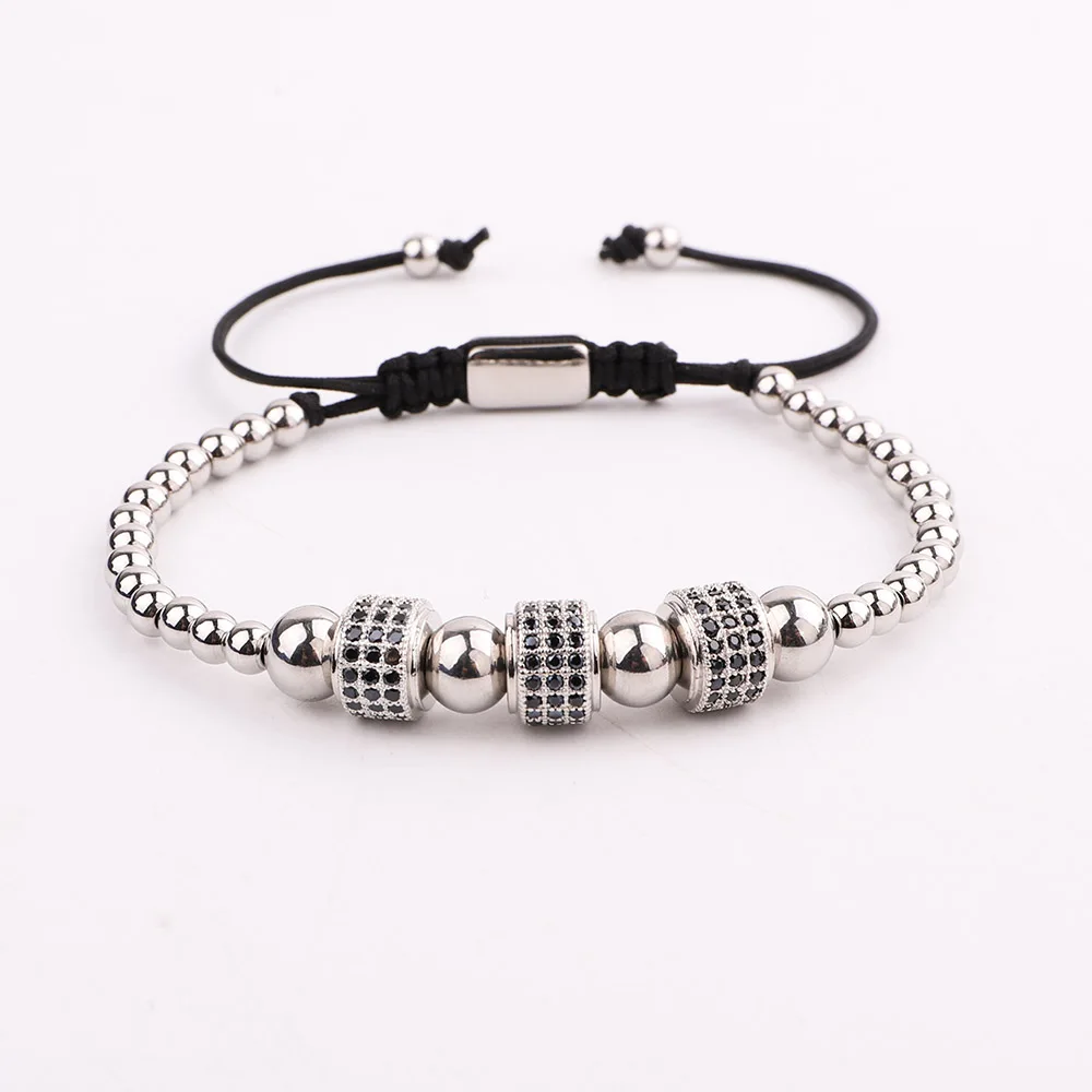 JARAVVI High Quality Men Wome Bracelet Luxury CZ Pave Tube Stainless Steel Beads Macrame Friendship Bracelet Men Jewelry Gift - Image 2