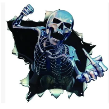 

16*15cm Metal Skeleton Skull In The Bullet Hole Car Sticker Funny Colorful Car Stickers Auto Automobile Decals