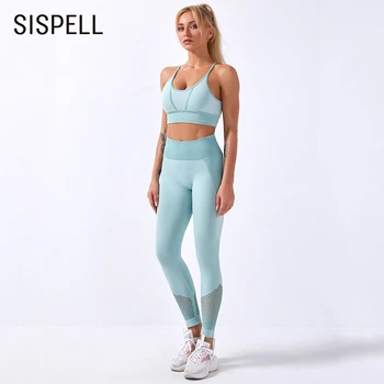 

SISPELL Elastic Sports Set Fitness Clothing For Female Sleeveless Cropped Vests High Waist Seamless Slimming Pants Women's Sets