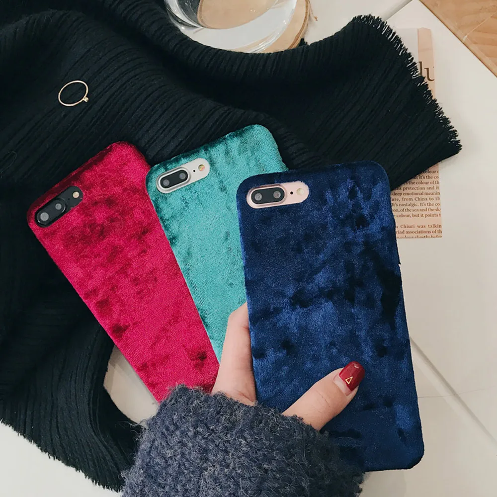 Fashion Velvet Plush Fabrics Smooth Case For iPhone 7 8 6 6s Plus Solid Color Warm Soft Back Cover For iPhone 11 Pro X XR XS Max