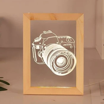 

Camera Lamp 3D Visual Wooden Photo Frame Light Warm Light Night Lamp USB Atmosphere Night Light 3W