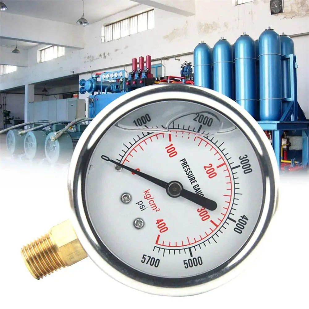 

Stainless Steel Liquid Filled Oil Pressure Gauge 0-3500PSl Brass 1/4 NPT Bottom Mount US Standard Thread Hydraulic Meter Tool