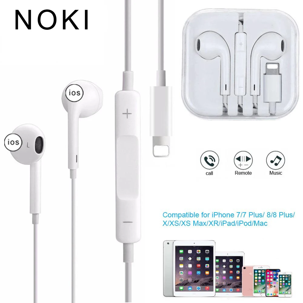 

New For iPhone 7 In Ear Stereo Wired Earphones With Microphone and Volume Control For IPhone 8 7 Plus X Noise reduction Earbuds