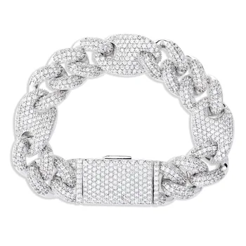 

7-9 Inch New Lock Clasp 14mm Heavy Iced Out Cuban Bracelet Chains Cubic Zircon Link Hip Hop Rock Jewelry For Men Women