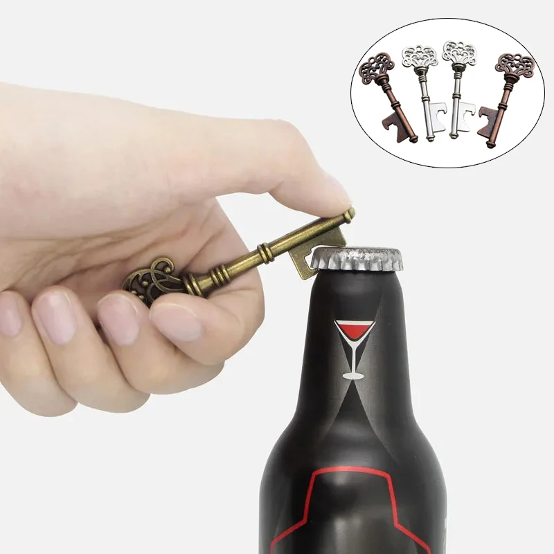 

Key Shaped Bottle Opener Vintage Keychain Shaped Zinc Alloy Copper Silver Color Key Ring Beer Bottle Opener Party Supplies