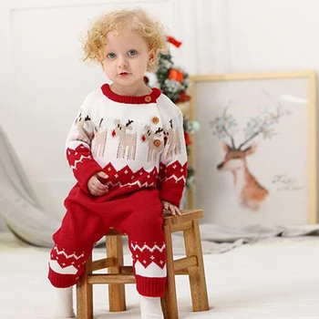 

2020 New Baby Girls Boys Christmas Rompers Knitted Jumpsuits Toddler Girls New Year's Costume Children Warm Wool Clothes