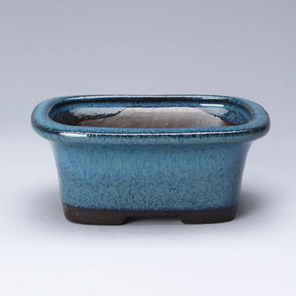 Chinese Yixing Mame Bonsai Cactus & Succulent Pot Blue Glazed 9x9x5.5cm 