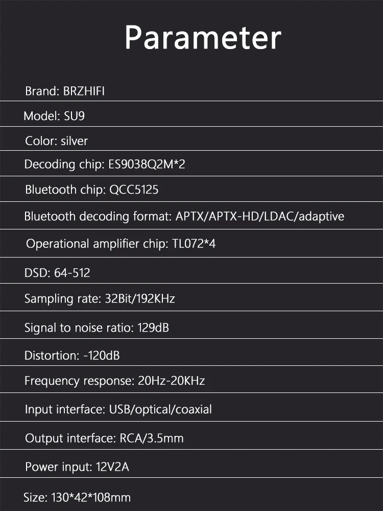 2021 New Breeze SU9 Dual Core ES9038 DSD512 Bluetooth 5.0 Decoder DAC Headphone Amplifier LDAC