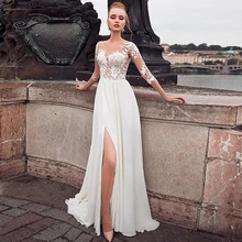 Элегантное шифоновое свадебное платье трапециевидной формы с вырезом лодочкой и прозрачным лифом с разрезом спереди; свадебное платье с длинными рукавами; vestido novia corto