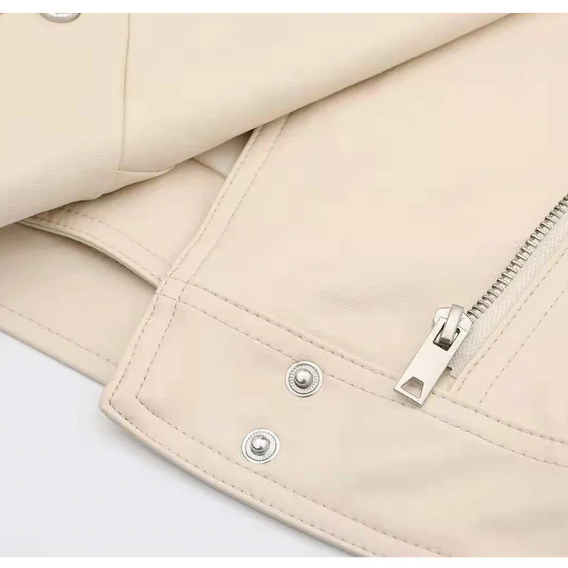 Leather Clothing Woman Short Autumn Suit collar Retro College style Pu Leather Jacket Loose Coat Woman