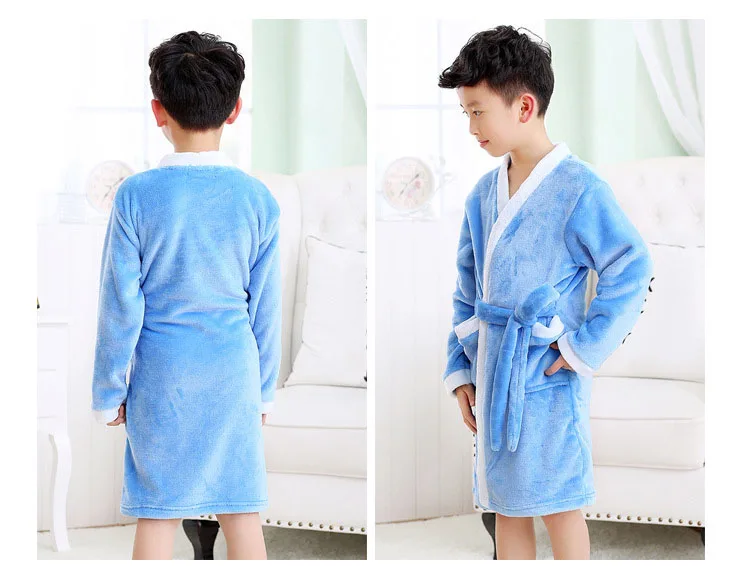 Зимний детский банный халат, флисовые халаты для мальчиков, одноцветные пижамы для девочек, теплая детская пижама, банный халат для подростков, одежда для плавания