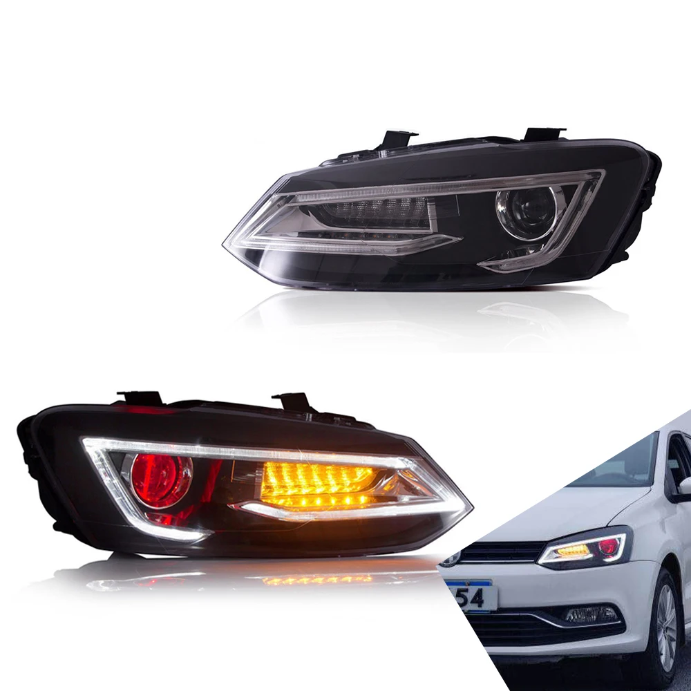 

Headlights Assembly for Volkswagen Polo 2011-2017 Demon Eyes with Moving Turn Signal Dual Beam Lens Car Accessories