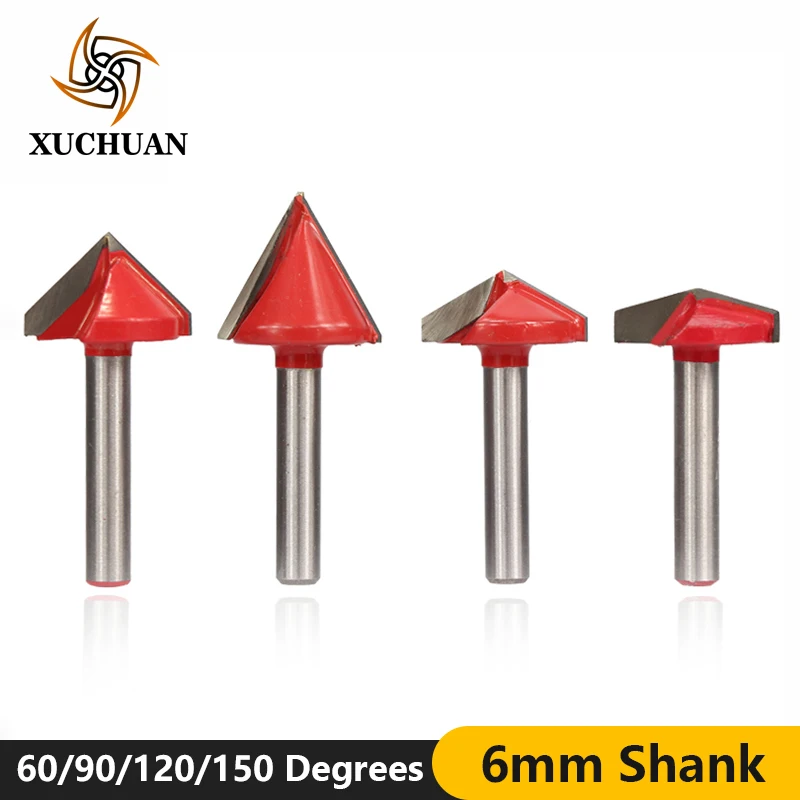 

1pc 6mm Shank Wood Router Bit V Shape Wood Router Milling Cutter 3D Trimming Engraving Bit 60/90/120/150 Degrees