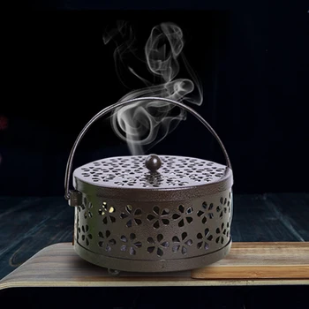 

Round Incense Burner Wrought Iron Office Mosquito Coil Holder Rack Portable Anti Scald Hollow Out Garden Fire Prevention