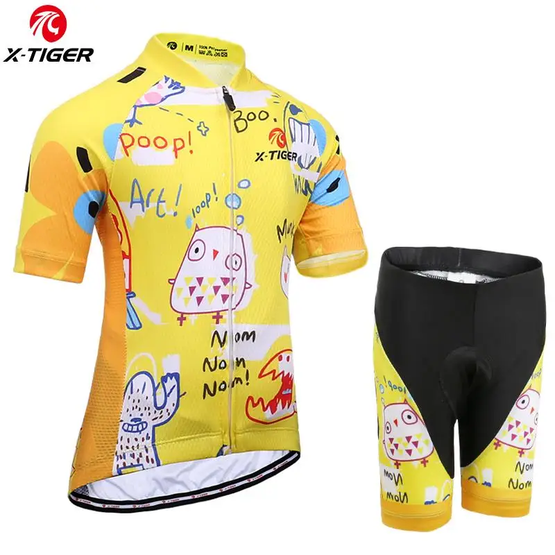 Normal Cycling Set X-TIGER, летняя детская одежда для велоспорта, быстросохнущая, дышащая, для горного велосипеда, для велоспорта, комплект с шортами, с рукавом, для велоспорта, Майки для мальчиков и девочек - Цвет: Normal Cycling Set