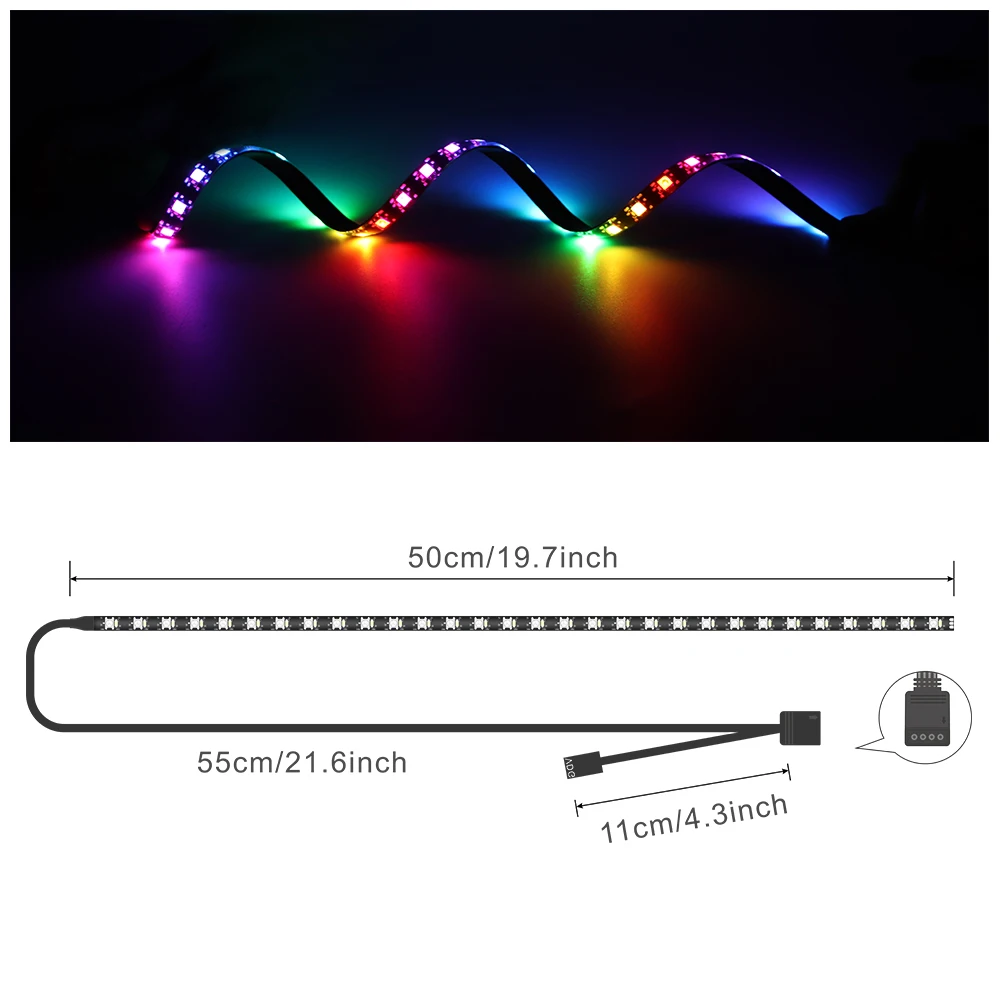 50 см RGB радужная полоса светильник адресуемый Магнитный Расширенный светодиодный программное обеспечение для ASUS MSI Mystic Sync/ASROCK PC чехол для компьютера
