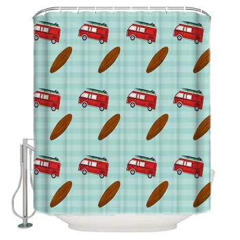 

Summer Car Surfboard Stripes Modern Shower Curtain Waterproof Bathroom Shower Curtain With Hook Accessory Bathroom Accessories