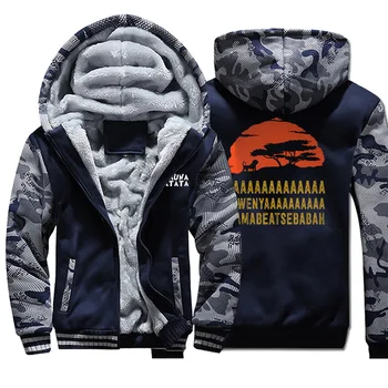 

2020 men hakuna matata printed fashion hooded hoodie camouflage plus velvet thickening jacket fall winter streetwear zipper coat