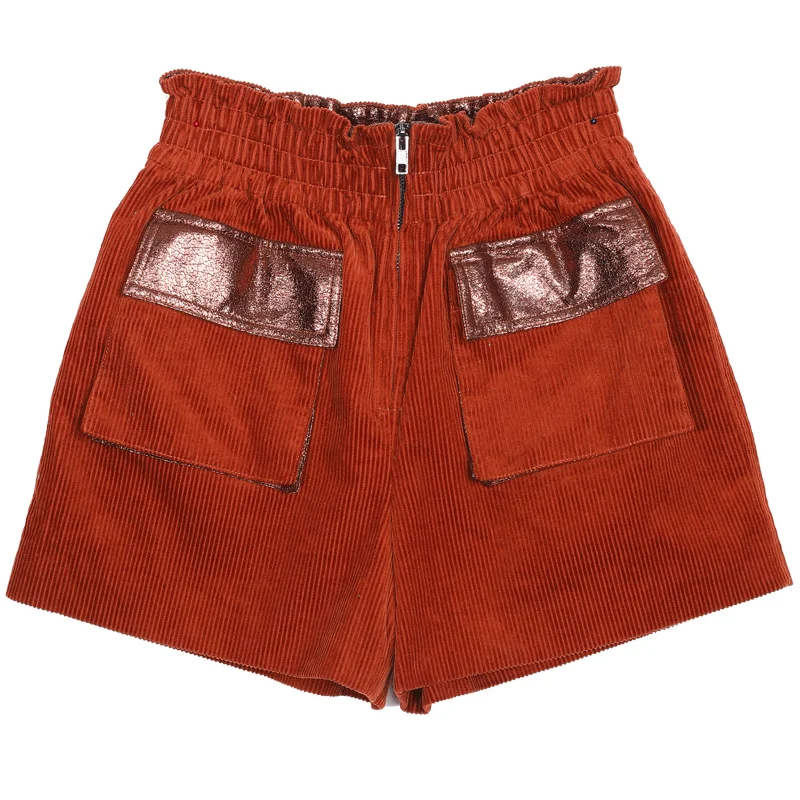 Camel ELFSACK, верблюжья кожа, пэтчворк, карман, женские шорты, зима, вельвет, чистый, натуральный, талия, для офиса, для девушек, на каждый день, низ - Цвет: Camel