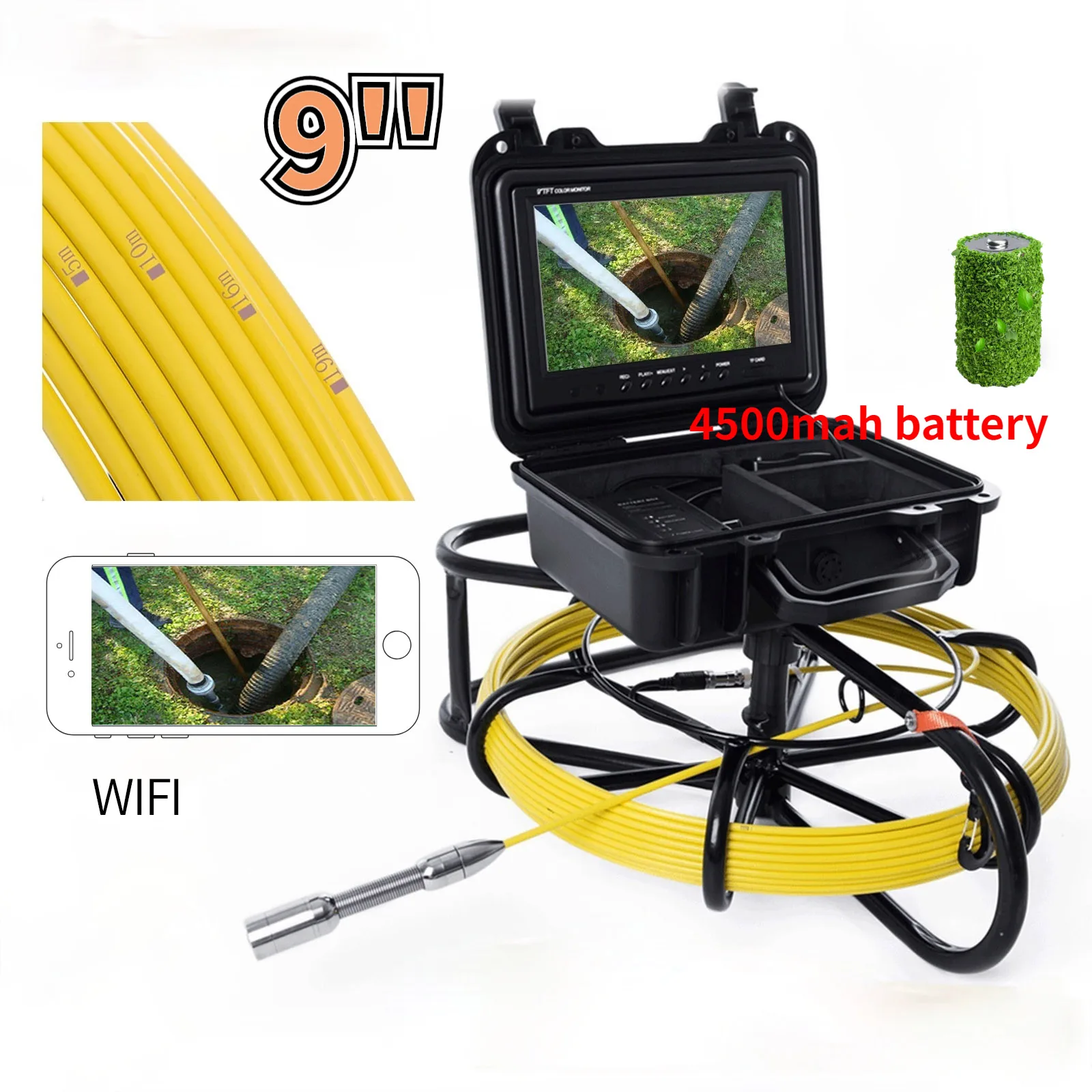 50M WiFi Cable Pipe Inspection Camera Drain Sewer Camera Industrial Endoscope IP68 Waterproof  APP Support Smart Phone