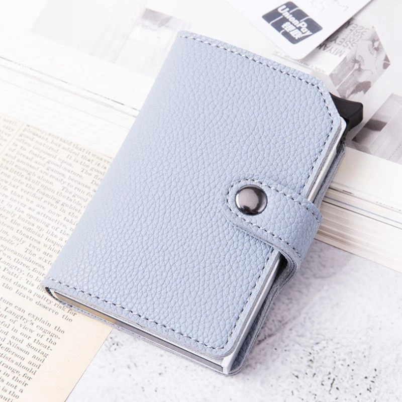 

2019 New Men And Women RFID Blocking PU Leather Mini Wallet Automatic Slide ID Card Holders Aluminum Credit Card Holder Case