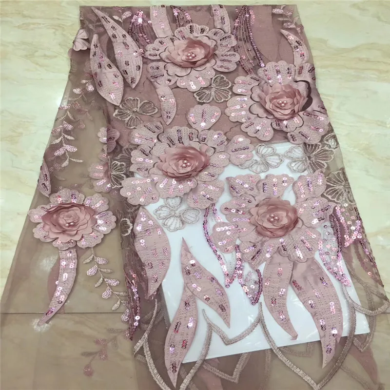 

NEW High Quality 2019 Tulle sequins Beaded French Nigerian Lace Fabrics Pearls Embroidered Guipure African 3d Lace Fabric Onion