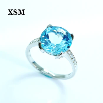 

XSM Jewelry 925 Sterling Silver Natural blue topaz big size Gemstone Ring for Women Fine Jewelry Engagement Ring Size 6-10 gift