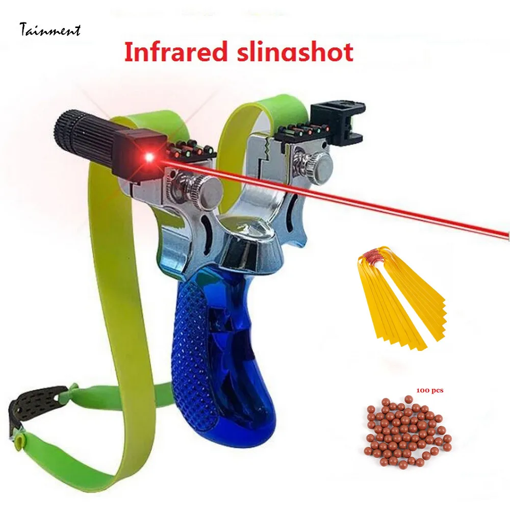 

98K Infrared Laser Slingshot with Flat Rubber Band & Marbles High Precision Aiming Slingshot Shooting for Outdoor Sports,Hunting