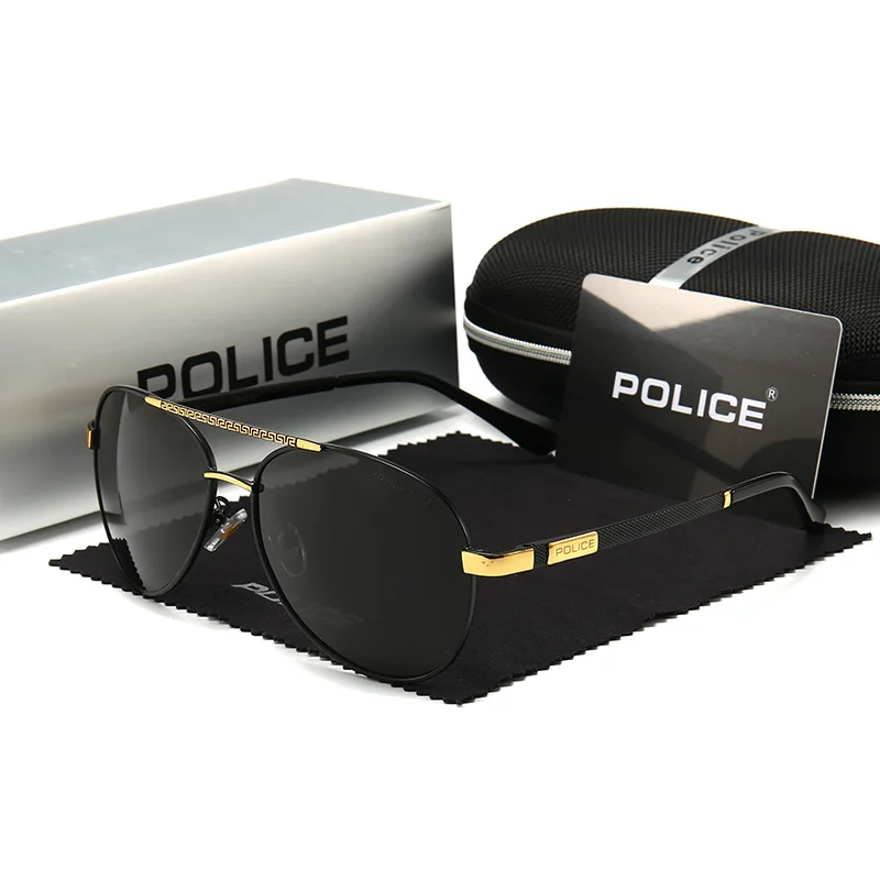 Топ люксовый бренд полицейский мужские солнцезащитные очки мужские классические очки для вождения женские поляризованные линзы анти-УФ Спорт на открытом воздухе Ретро пилот - Lenses Color: Gold Black
