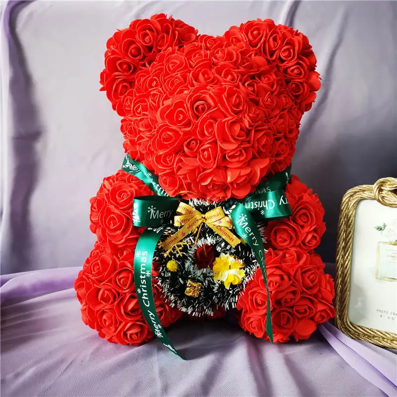 40 см веселый рождественский розовый медведь розы Teddi медведь женский подарок девушке искусственные цветочные украшения вечерние украшения розы - Цвет: 14