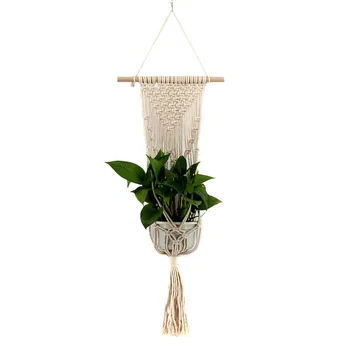 

Bohenmian Style Plant Hanger Indoor Outdoor Knitted Solid Color Hanging Planter Basket With Tassel Cotton Rope Dropshipping