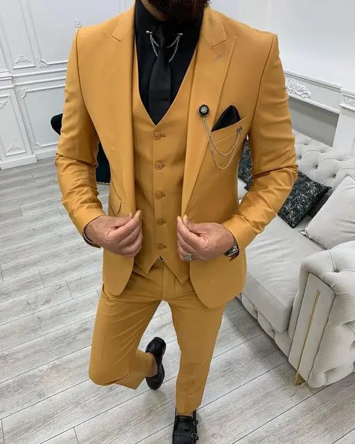 Description Picture 2 of itemBusiness Slim Fit Men Suits Notch Lapel Formal Wedding Prom Groom Tuxedos Terno Masculino 3 Pieces Blazer Jacket+Pant+Vest