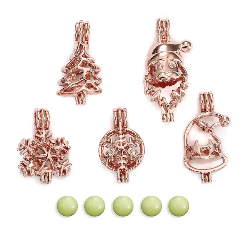 1 Rose Gold 5 шт., сплав, Рождество, полый, светится в темноте, светящийся камень, Сова, медальон, подвески для женщин, светящееся ожерелье, ювелирное изделие, подарки - Окраска металла: 1 Rose Gold