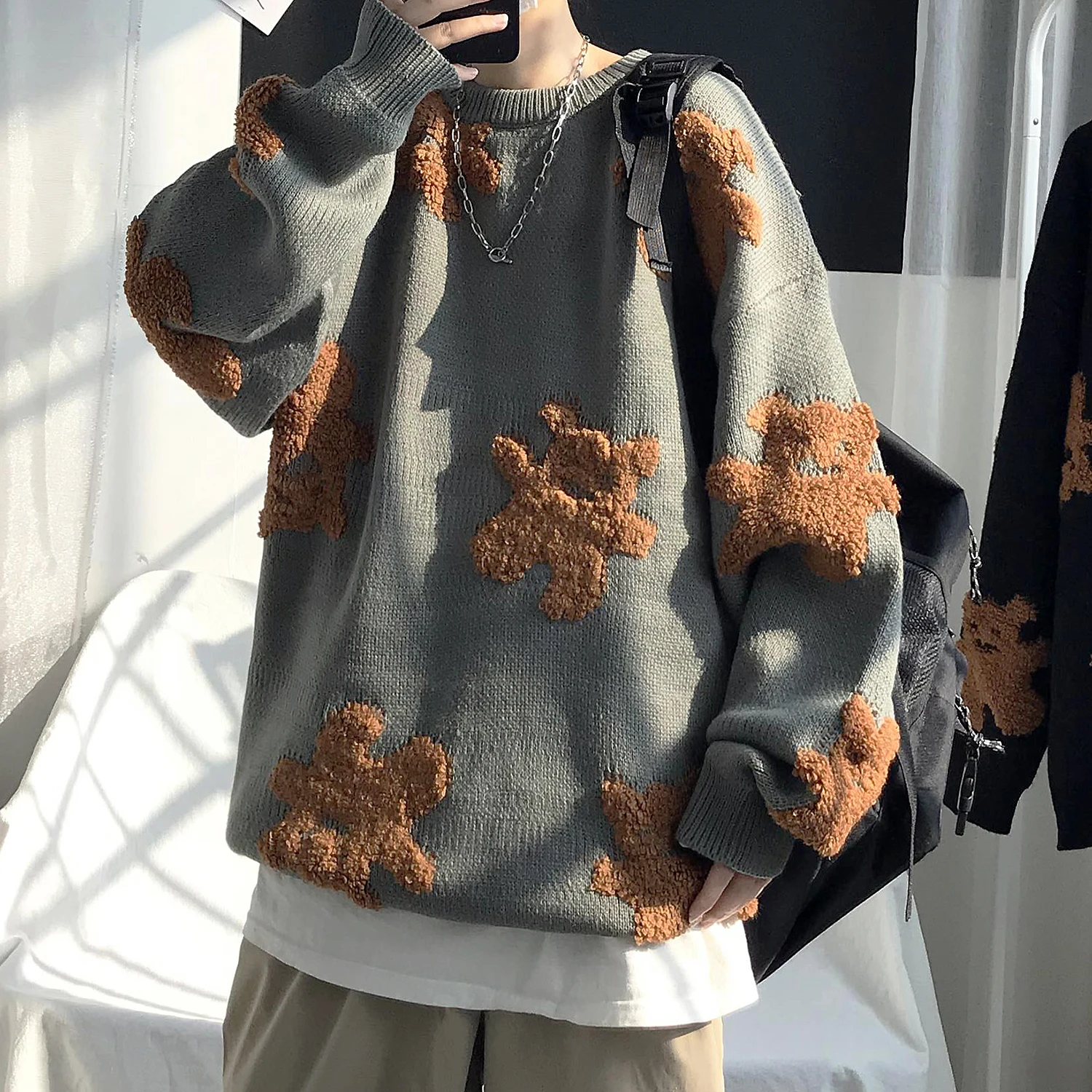 

Korean Style Man Sweaters Casual Loose Fashion Crewneck Pullover Winter Oversized Man Sweaters Pull Hiver Men's Clothing DB60MY