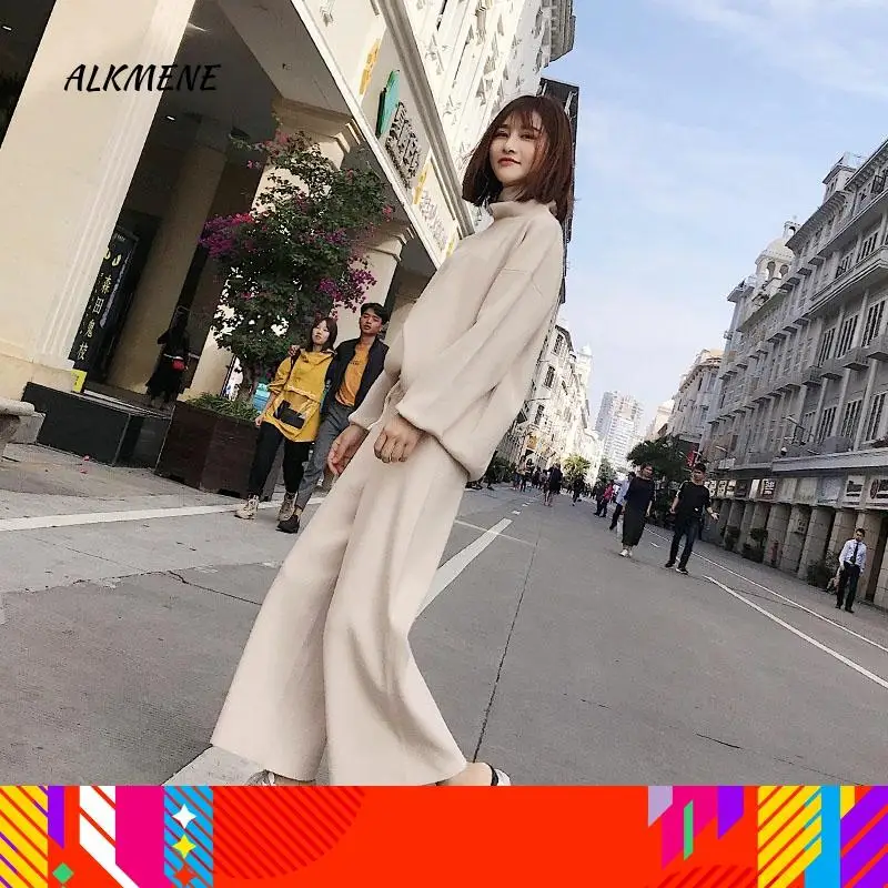 Женский кашемировый костюм на осень и зиму свитер с высоким воротником Свободные