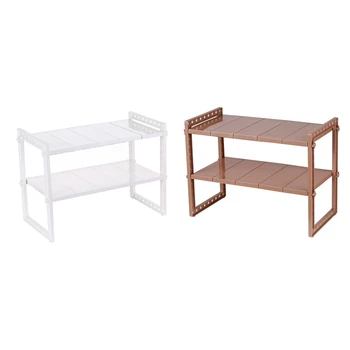 

Multi-Functional Under Sink 2-Tier Expandable Shelf Storage Organizer Adjustable Stainless Steel Kitchen Sink Rack Brown