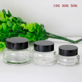 

1pcs 15g/30g/50g Empty Clear Glass Refillable Bottles Lip Balm Jar Travel Face Cream Pot Lotion Vials Amber Cosmetic Containers
